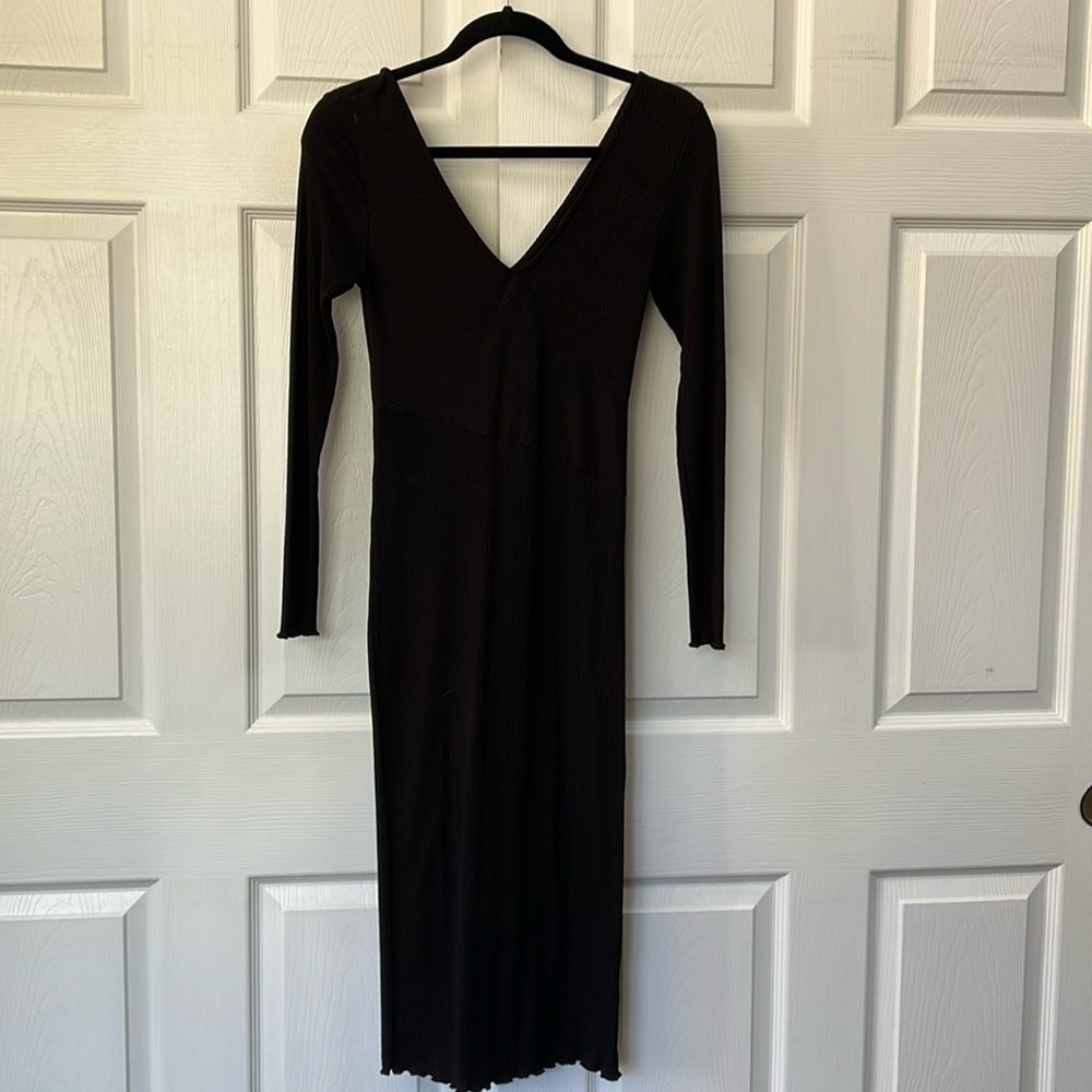 Toshop Black Ribbed Vneck Dress